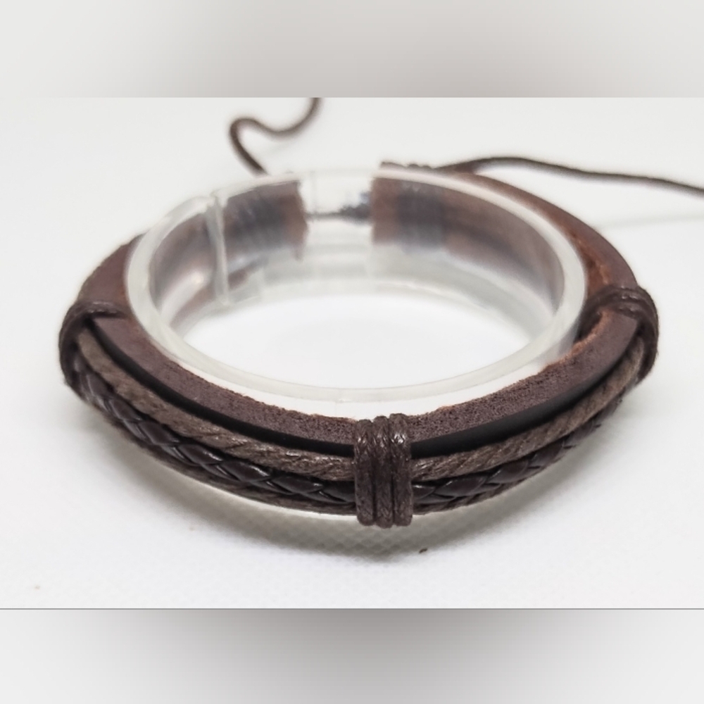 Men's Bracelet Leather Braided Brown‎ New f30